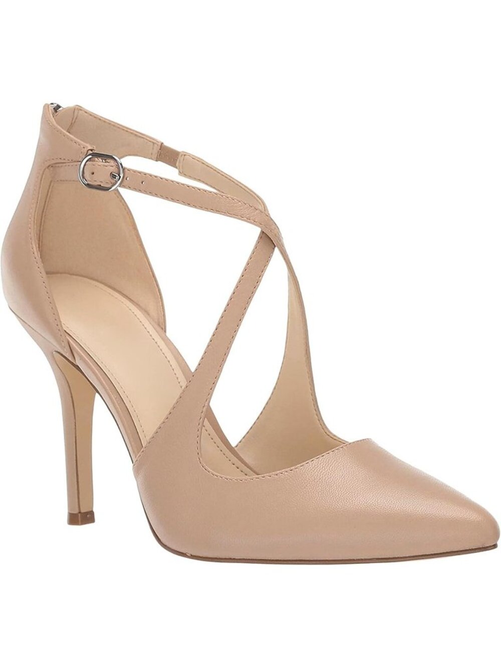Women's Light Camel High Heel Pumps Pointed Toe Crossed Strap Zip Up Party Shoes